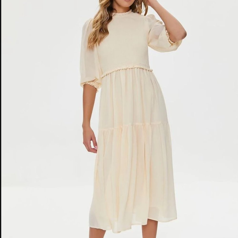 Smocked Peasant-Sleeve Dress